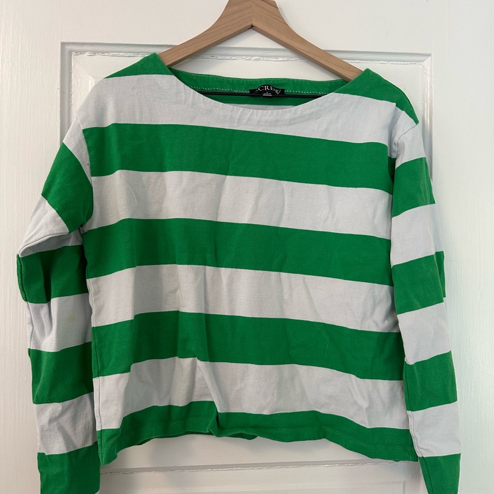 Green / Light Blue Striped Long Sleeve Shirt Rugby Shirt - J.Crew